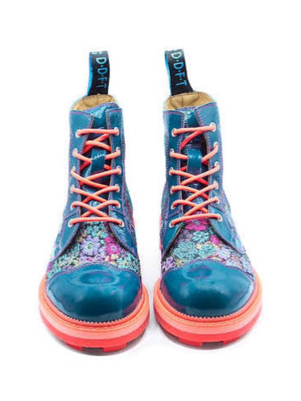 John Fluevog Derby Swirl Boots - Blue Floral Brocade